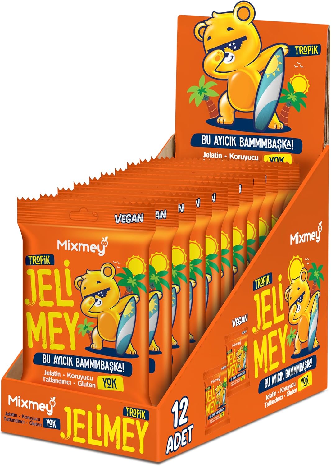 Mixmey Jelimey Tropik 12 Adet X 35 gr | Jelatinsiz Vegan Tropik Lezzet Gummy Bear | Ayıcık