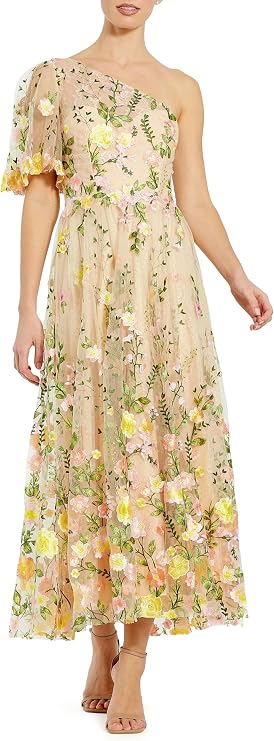 One Shlouder Lace Embroidered Dress