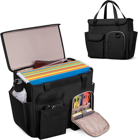 Hanging File Organizer Box with Lid, Portable Document Organizer Bag | Portable File Box with Handle, Fits Letter Size Hanging File Folders, File Tote Organizer Bag for Home Office Storage