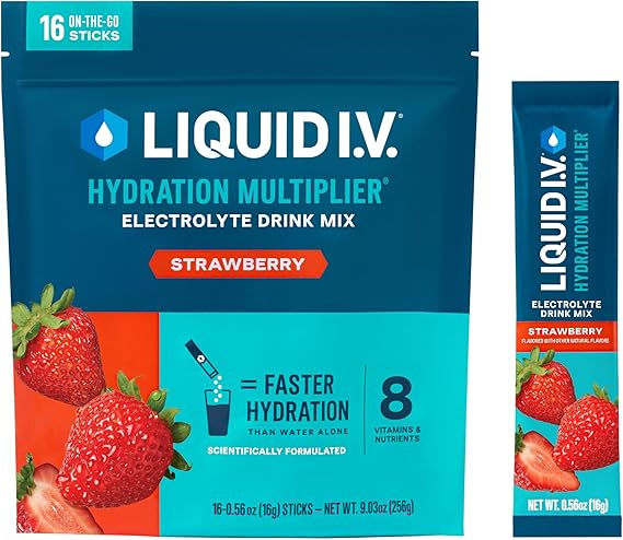 Liquid I.V. Hydration Multiplier - Strawberry - Hydration Powder Packets | Electrolyte Drink Mix | Easy Open Single-Serving Stick | Non-GMO | 16 Sticks