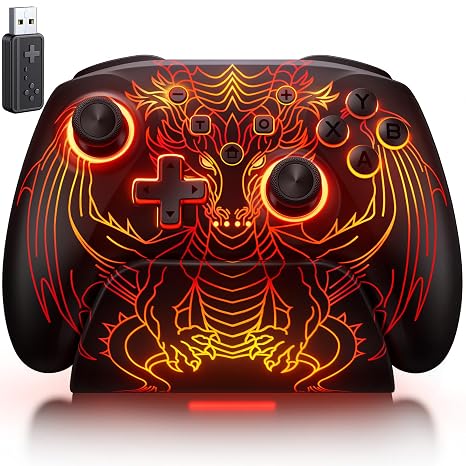PC Controller with Hall Effect Joysticks & Trigger, Wireless PC Gaming Controller with Charging Dock & RGB Design, 1000Hz Polling Rate, No Drift, Programmable Back Buttons, Turbo, Gaming Controller for Windows PC/Switch/Android/iOS