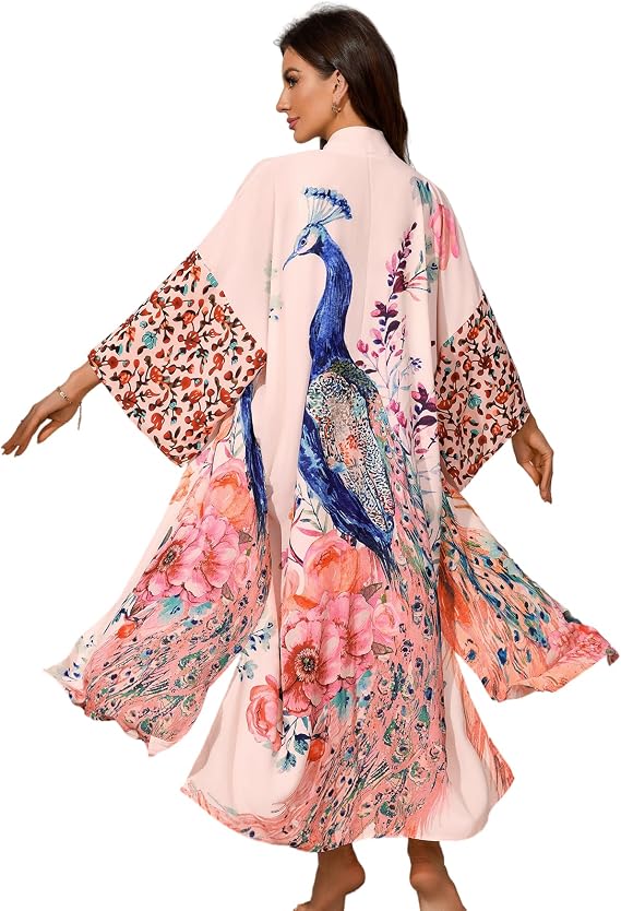 Swimsuit Coverups for Women Beach Kimonos Bikini Cover Ups for Swimwear Printed Flowy Summer Vacation Boho Bathing Suit