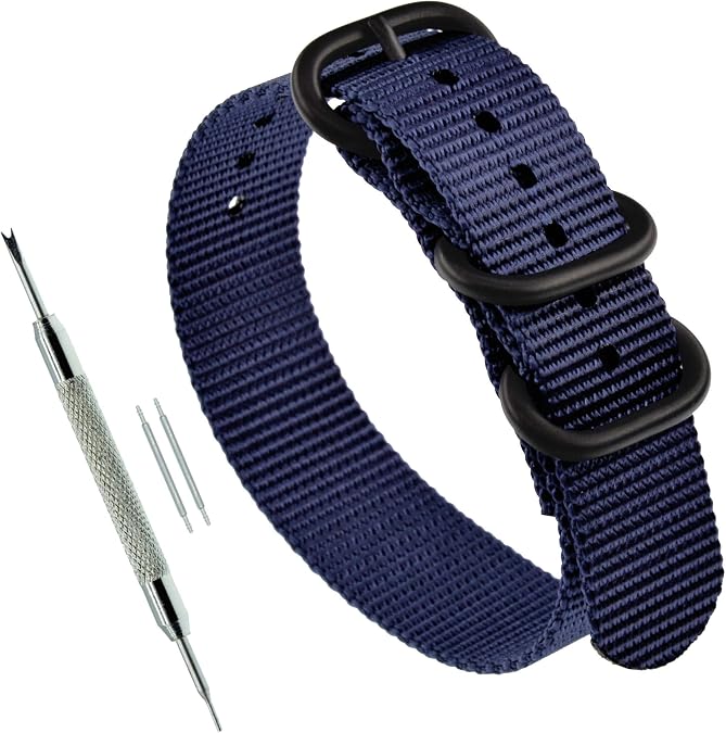 Men's Nylon Watch Band Replacement 3 Rings (18mm 19mm 20mm 21mm 22mm 23mm 24mm)