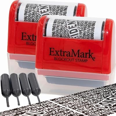 2 Pack Identity Theft Protection Blockout Stamp - Roller Stamps with Four Replacement Ink Tubes - Red Unit