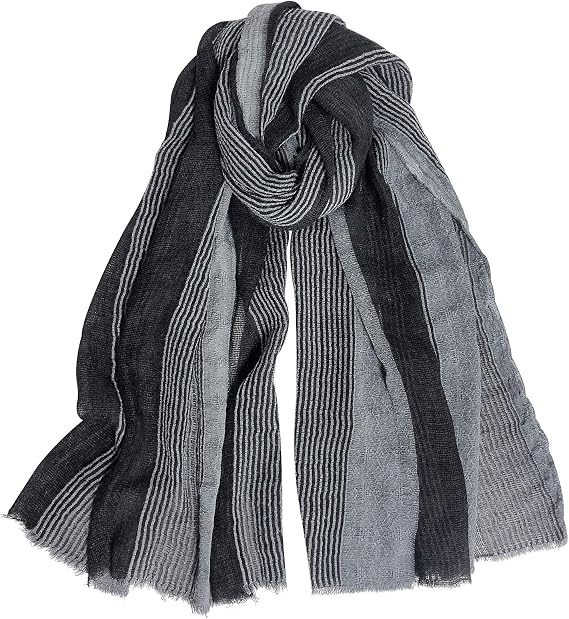 GERINLY Cotton-Linen Scarves Mens Stripe Crinkle Long Scarf Fashion Wrap Shawl for Travel