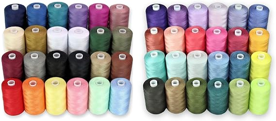 Bundle 48 Polyester Sewing Threads for Hand Stitching, Quilting & Sewing Machine - 1000 yds Per Spool - 44 Thread Colors Plus 2 Black & 2 White