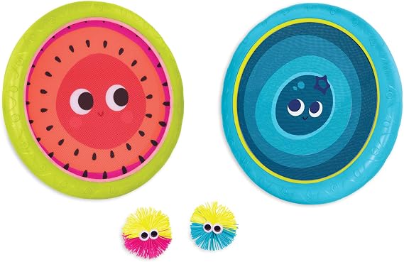B. toys Paddle Ball Game, Poppin' Paddles Hand Trampoline Set, Summer | 2 hand trampolines and 2 balls for catch, toss, flying disc, beach, backyard, and pool play; waterproof and float; 3+ Years