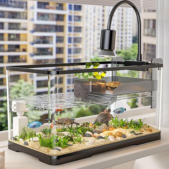 Turtle Tank Aquarium,Complete Aquatic Tortoise Starter Enclosure With Filter,Turtle Aquarium Terrapin Lake With Water Pump Tank,for Pet Turtle Reptile Habitat(L)