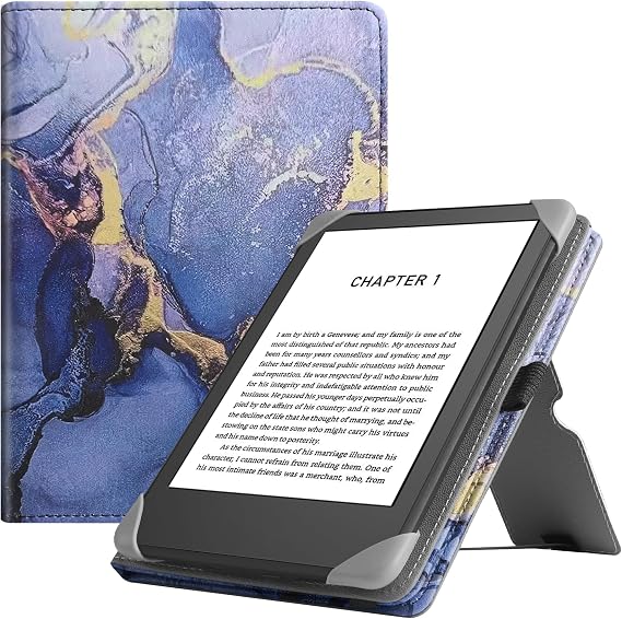 HGWALP Universal Case for 6" eReaders, Folio Leather Stand Cover with Handstrap Compatible with All 6 inch Paperwhite/Kobo/Tolino/Pocketook E-Book Reader,Marble Purple