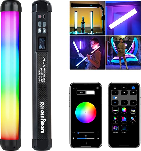 Weeylite K21 RGB LED Stick Light, Magnetic App Control LED Video Light Wand w CRI 95+ 2500mAh Rechargeable 2500-8500K Full Color Portable Handheld Photography Light for Portrait Video Recording TikTok