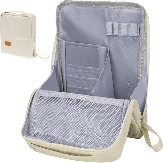 Standing Makeup Bag Portable, Large Capacity,Waterproof Multipurpose Stand Up Toiletry Bags With Compartments, Stationery Organizer With Compartments, Beige