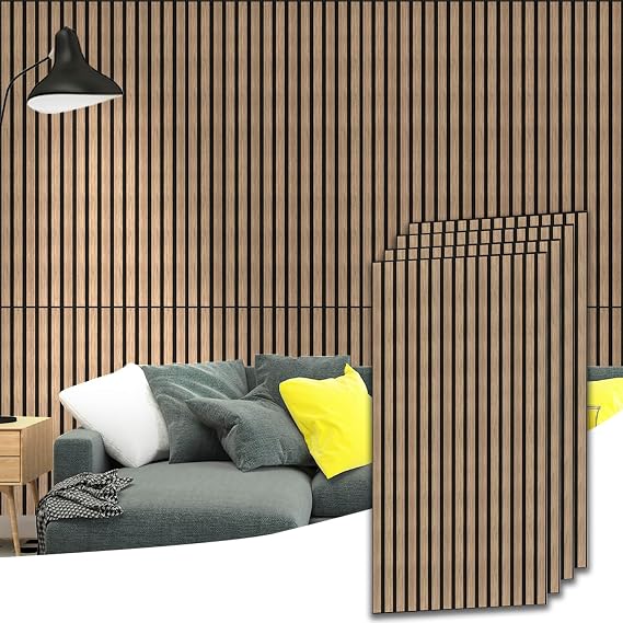 4 Pcs Acoustic Slat Wall Panels,3D Fluted Wood Sound Absorbing Panel,Walnut | Soundproof ,Absorbing,Noise Cancelling,47.2 x 23.6in