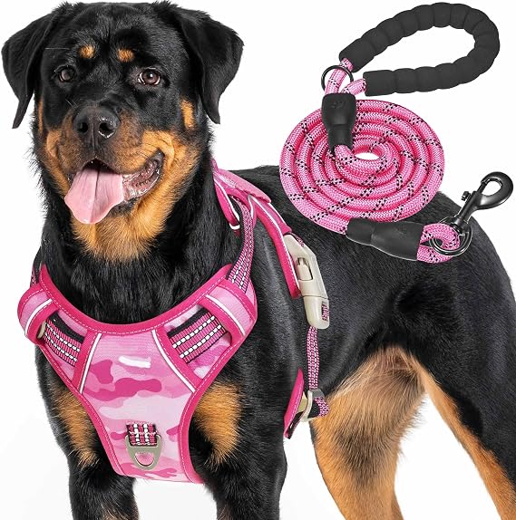 Haapaw Heavy Duty Tactical Dog Harness for Large Dogs, No Pull Adjustable Pet Harness Reflective Service Training Easy Control Pet Vest Military Working Dog Harnesses- Large, Pink Camo
