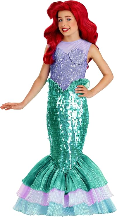 Girl's Disney The Little Mermaid Ariel Costume with Wig Kids Halloween Dress with Sequins and Organza Fins