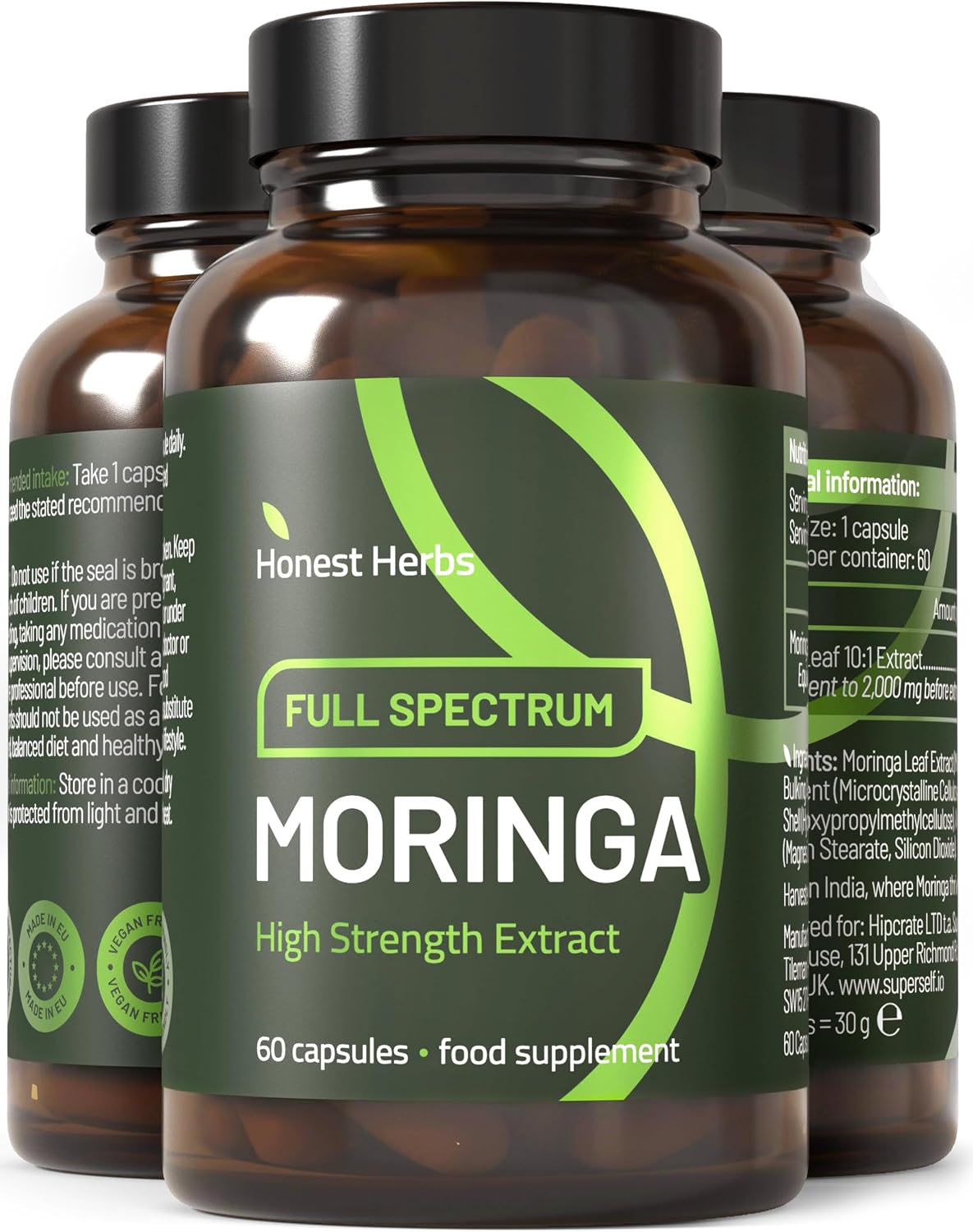 Moringa Capsules 2000mg – High Strength Full Spectrum Leaf Extract – 60 Small Capsules Easy to Swallow – Vegan & Lab-Tested – UK Made Natural Supplement
