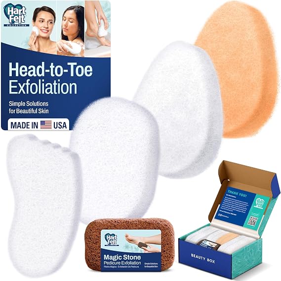 HartFelt Head-to-Toe Exfoliation Beauty Box & Trial Pack Gentle Peach Sensitive Facial Exfoliating Pads, Full Body Spa Scrubs, Perfect Skin Rejuvenation Gift Set