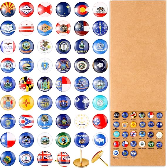 51 Pcs USA State Pins US Map Pins for Travel Boards | US Flag Push Pin Flag Thumb Tacks Decorations for Travel Men Women Teacher Home Office Classroom Bulletin Board