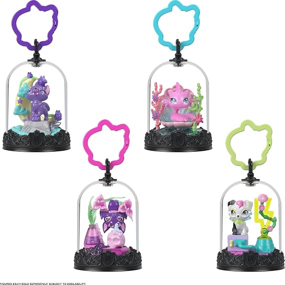 Monster High Pet Keychains with Animal Figures, Bell Jars with Snap and Play Themed Accessories, Buildable Terrariums for On-the-Go Display (Styles May Vary)