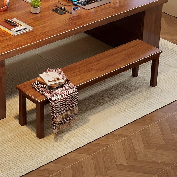 Farmhouse Wooden Dining Bench 70.8in Entryway Seat for Living Room & Kitchen Rustic End of Bed Stool Stylish Walnut Bench for Hallway & Bedroom