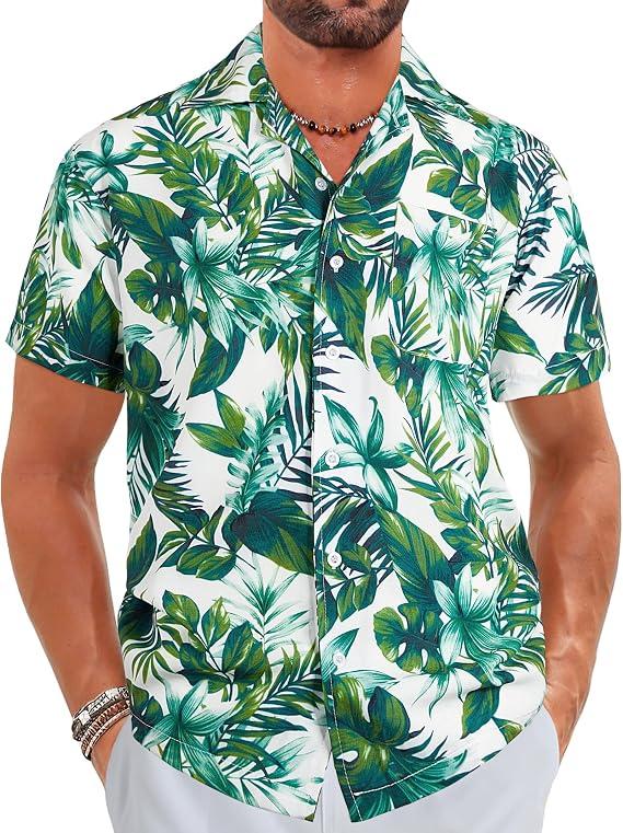 ELETOP Men's Camp Collar Hawaiian Shirt Summer Short Sleeve Beach Shirt | Casual Aloha Printed Shirt with Pocket for Daily Wear, Beach Vacation, Tropical Trip and Cruise
