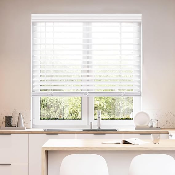 DEZ FURNISHINGS Cordless 2" Faux Wood Blind, 21.5" W x 72" H, White