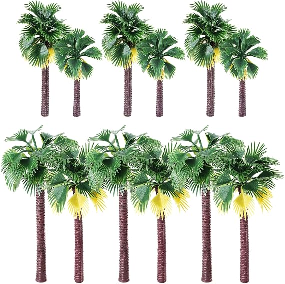 Yetaha 12PCS Coconut Palm Tree Model, Miniature Tropical Tree, Plastic Artificial Model Trees for Diorama Train Railway Layout Rainforest Landscape Scenery Cake Decorative (3.1-6.3 inch Mixed) | 3.1-6.3in plastic artificial palm trees, perfect for rainforest railway layout, landscape diorama & party cake decoration