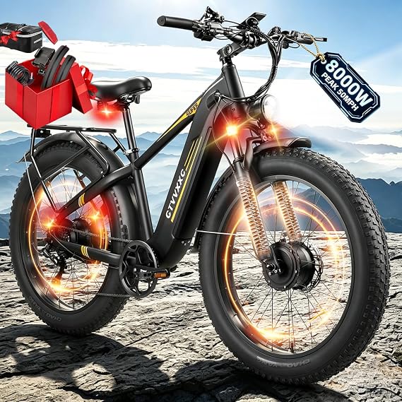 8000W Peak Max 50MPH 52V 26Ah Dual Motor Ebike for Adults Up To 100 Miles