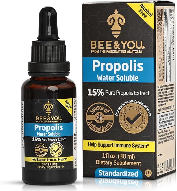 Bee and You Natural Pure Propolis Extract Water Soluble, Bee Propolis,High Potency, Ultra Pure Immune Support Supplement, Antioxidants, Detox, Gluten-Free, 1 Fl Oz