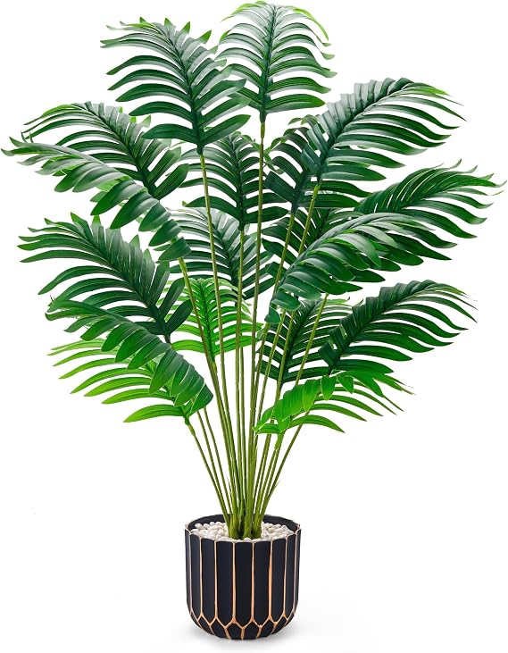 Der Rose 28" Fake Palm Tree in Black Gold Pot for Living Room Decor