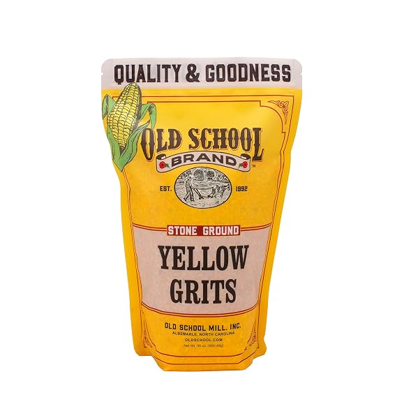 Old School BrandTM Stone Ground Yellow Corn Grits | Gluten Free, Medium-Coarse Ground | Southern Style Breakfast Grits, Made in USA, 30 ounces
