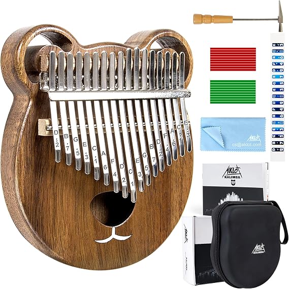 Thumb Piano, AKLOT Bear Kalimba Solid Wood 17 Keys Finger Piano Start Kits with Protective Case Tuning Hammer Study Booklet Cleaning Cloth