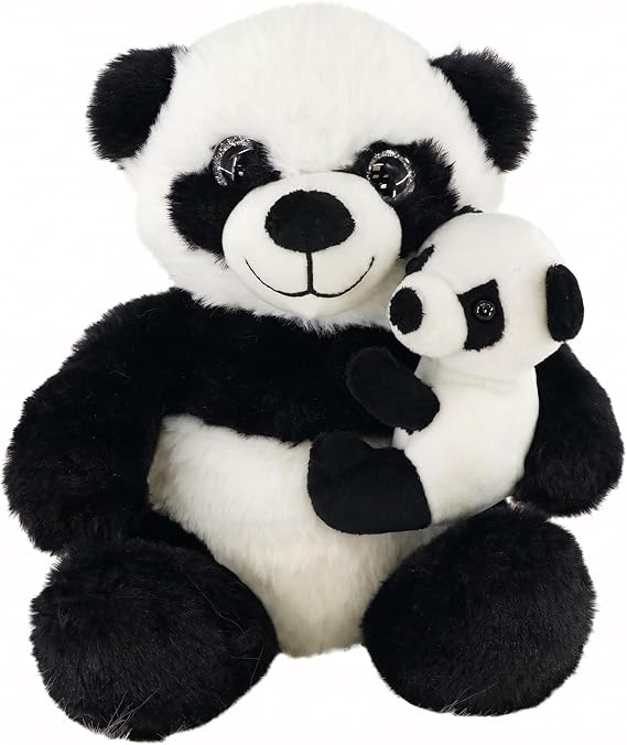 The Magic Toy Shop Mum and Baby Panda Teddy Bear 24cm / 9.5" - Big Sparkly Eyes, Super Soft Plushie, Cuddly Stuffed Animal - Panda Plush Soft Toy, Teddy Bears