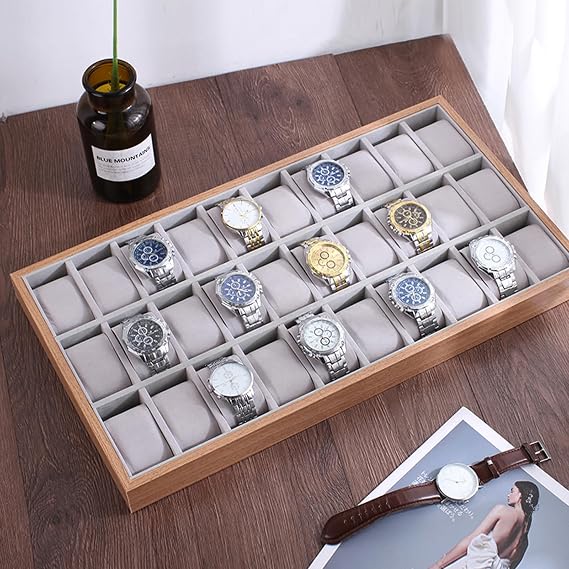 LOYALHEARTDY Watch Box,30 Slot Wooden Watch Box Display Case Organizer,Watch Jewelry Tray Organizer with Removable Pillow,Jewelry Organizer Display Tray Watch Bracelet Display for Men & Women