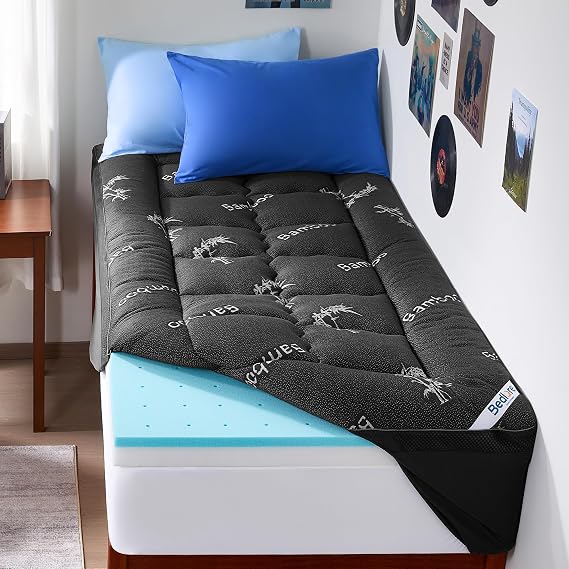 4 Inch Dual Layer Memory Foam Mattress Topper Twin XL for College Dorm Room