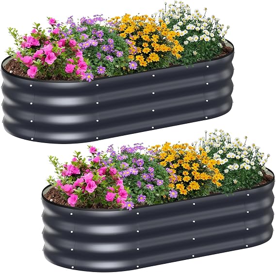 Raised Beds for Garden, 2Pcs 120x60x30cm Galvanised Garden Planters Outdoor