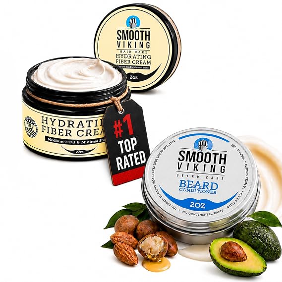 Smooth Viking Hydrating Fiber Cream for Styling and Beard Conditioner Leave in - Nourishing Mens Beard Softener with Essential Oils & Shea Butter