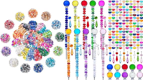 Exway 247 PCS DIY Fairy Wand Beaded Garden Stake Kits & 200 Pcs European Large Hole Beads for DIY Outdoor Indoor Decoration and Charms Bracelet Necklace Earring Jewelry Making Supplies