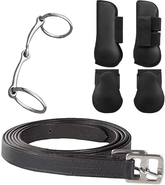 Stirrup Leathers Black for Horse Tendon Boots and Bell Boots Combo Pack and bit