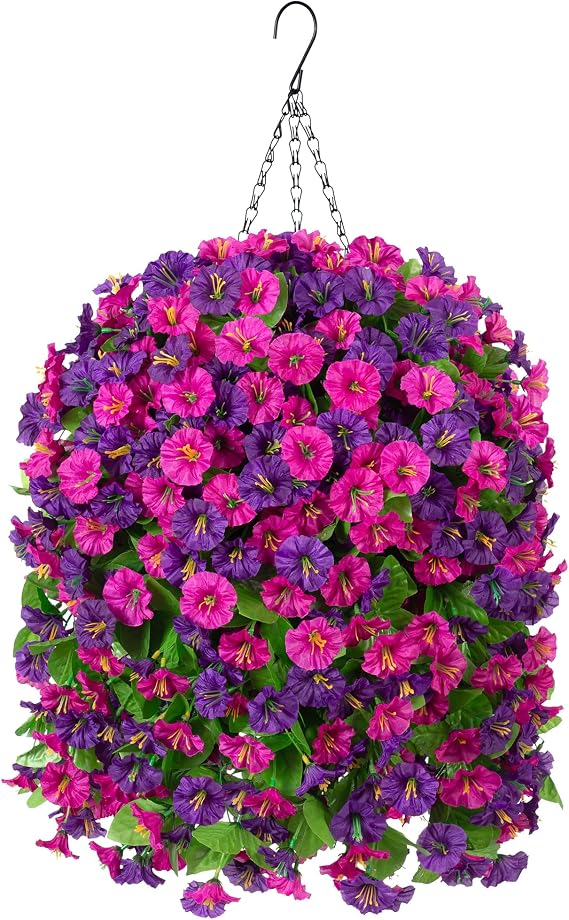 Ammyoo Artificial Fake Hanging Flowers Basket for Spring Summer Decor