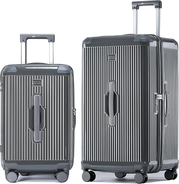 LIGHTGO 2 Piece Set Ultra-Lightweight PC+ABS Suitcase with TSA Lock & Quiet 360Wheels, Smart Organizer with Magical Divider & Waterproof Zone (Carbon Grey)