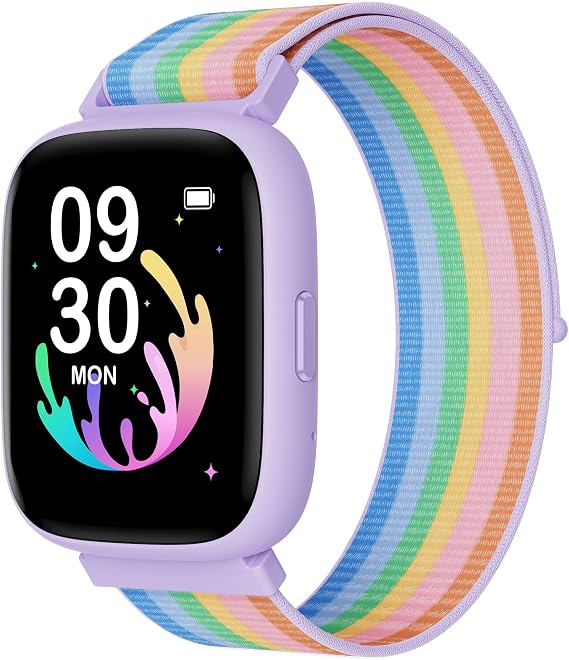 BIGGERFIVE Smart Watch for Kids, 1.8" Fitness Tracker Watch with Pedometer | Heart Rate, Sleep Monitor, IP68 Waterproof, Step Counter, Puzzle Games with/without App for Girls Teens 5-16，Nylon