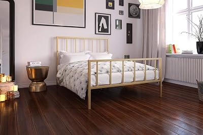 DHP Stella Bed with Metal Frame, Gold, Queen