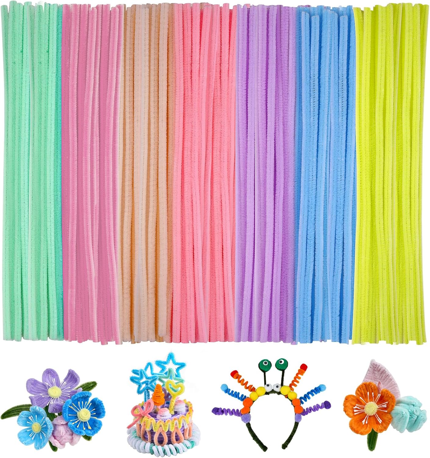 Ainiv Pack of 200 Colorful Pipe Cleaners for Crafts 7 Colors Pipe Cleaners Chenille Wire Long 30 cm x 7 mm Pipe Cleaner Wire for Craft Decorations Pipe Cleaner Crafts for DIY Craft Projects
