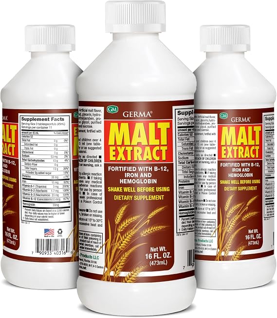 GERMATM Extracto de Malta 16oz Malt Extract Fortified with B-12 and Iron - 2-Pack