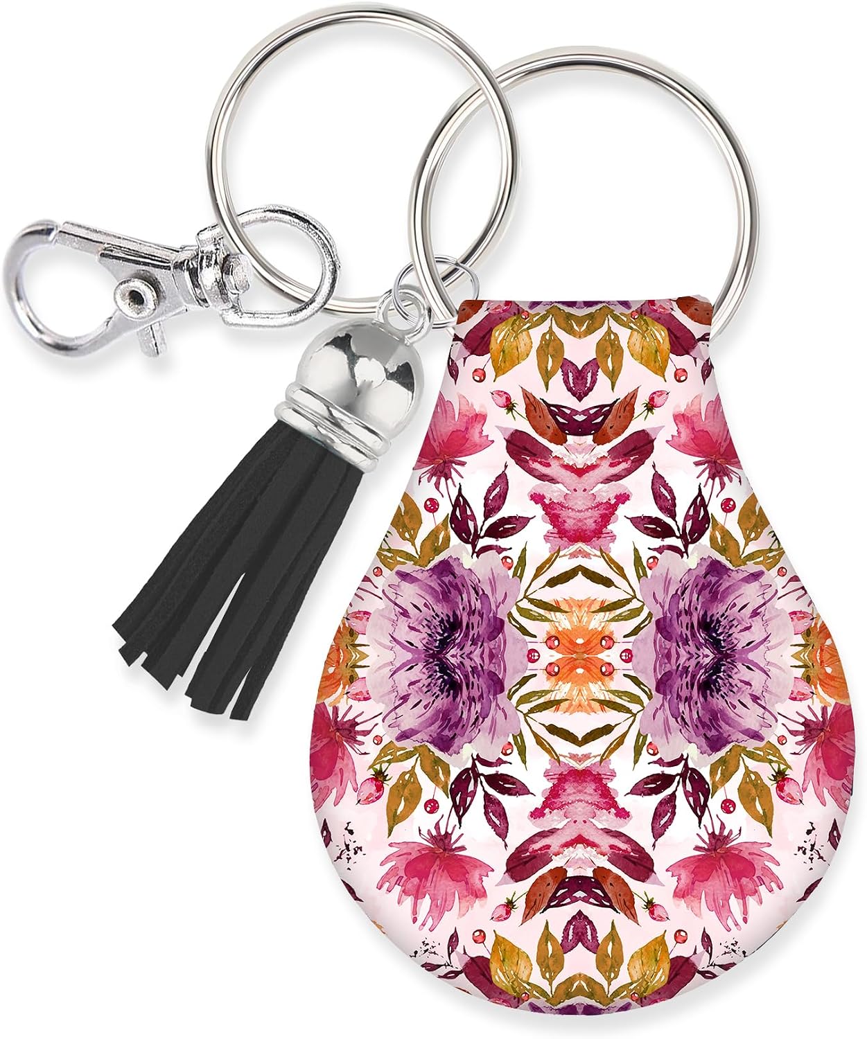 Jolitee Neoprene Case Keychain for AirTag – Durable & Stylish Holder with Secure Ring and Clip (Purple Red Flower)