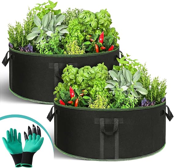 2-Pack Heavy Duty 50 Gallon Grow Bags - Reinforced Handles, Weatherproof, Extra Large, Breathable Fabric Garden Bed Plant Pots