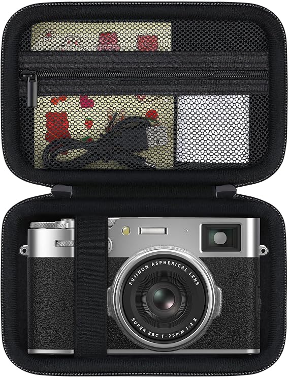 RAIALL Carrying Case for Fujifilm X100VI/ X100V/ X-E5 Digital Camera, Vlogging Camera Hard Carrying Case Protective Travel Bag, Mesh Pocket for Battery, SD Card and USB Cable, Black