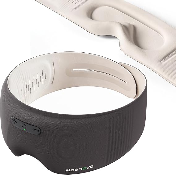 Sleenova SoundMask - Sleep Mask with Built-in Tuned Sleep Audio, Side Sleeper Optimized, Phone-Free Sleep & Nap, Bluetooth Modes, Soft Black