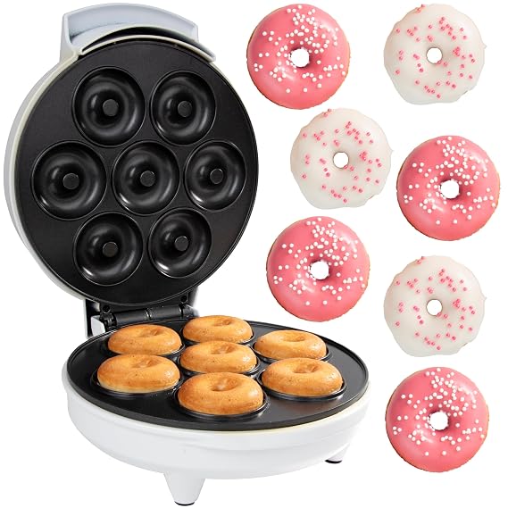 CucinaPro Mini Donut Maker, Electric Non-Stick, Bakes 7 Small Doughnuts