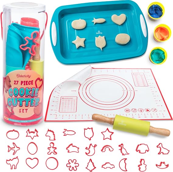 Baketivity Kids Cookie Cutter Set with 24 Assorted Cookie Cutters Shapes